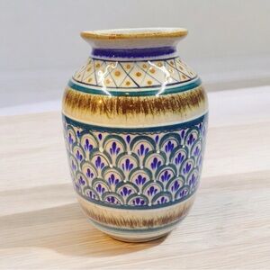 Vintage Erandi Tonala Mexican Art Pottery 7" Vase Geometric Design Mexico